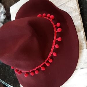 August Hats Burgundy Floppy Hat with Pink Trim